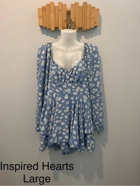 Inspire Light Blue Daisy-Print Rompers